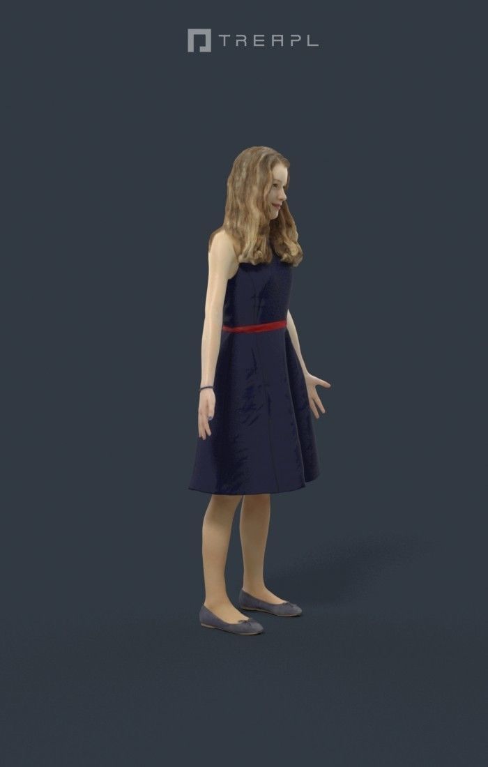 Animated Teenage Girl Dress  A-pose - E-  rigged Biped CAT walk Low-poly 3D model_2