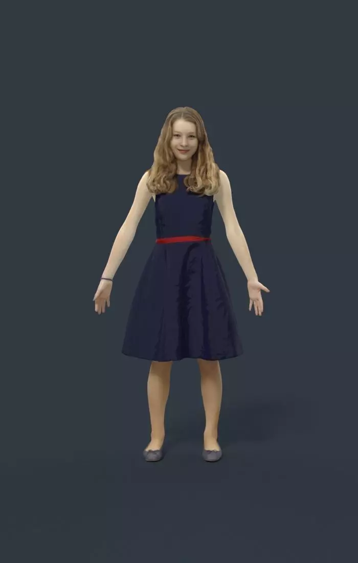 Animated Teenage Girl Dress  A-pose - E-  rigged Biped CAT walk Low-poly 3D model_0