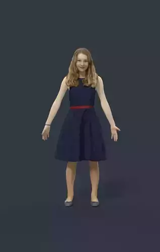 Animated Teenage Girl Dress  A-pose - E-  rigged Biped CAT walk Low-poly 3D model
