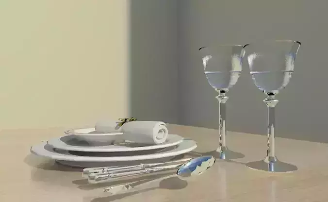 dinner set table setting with silverware and glasses
