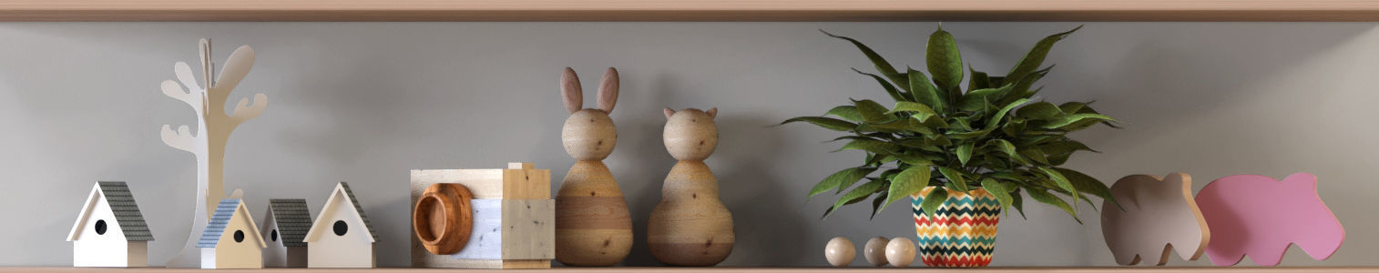 Toy set wooden shelf with toys 3D model_3