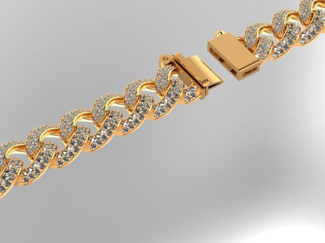cuban chain bracelet chain necklace diamond cz STL  3D model_3