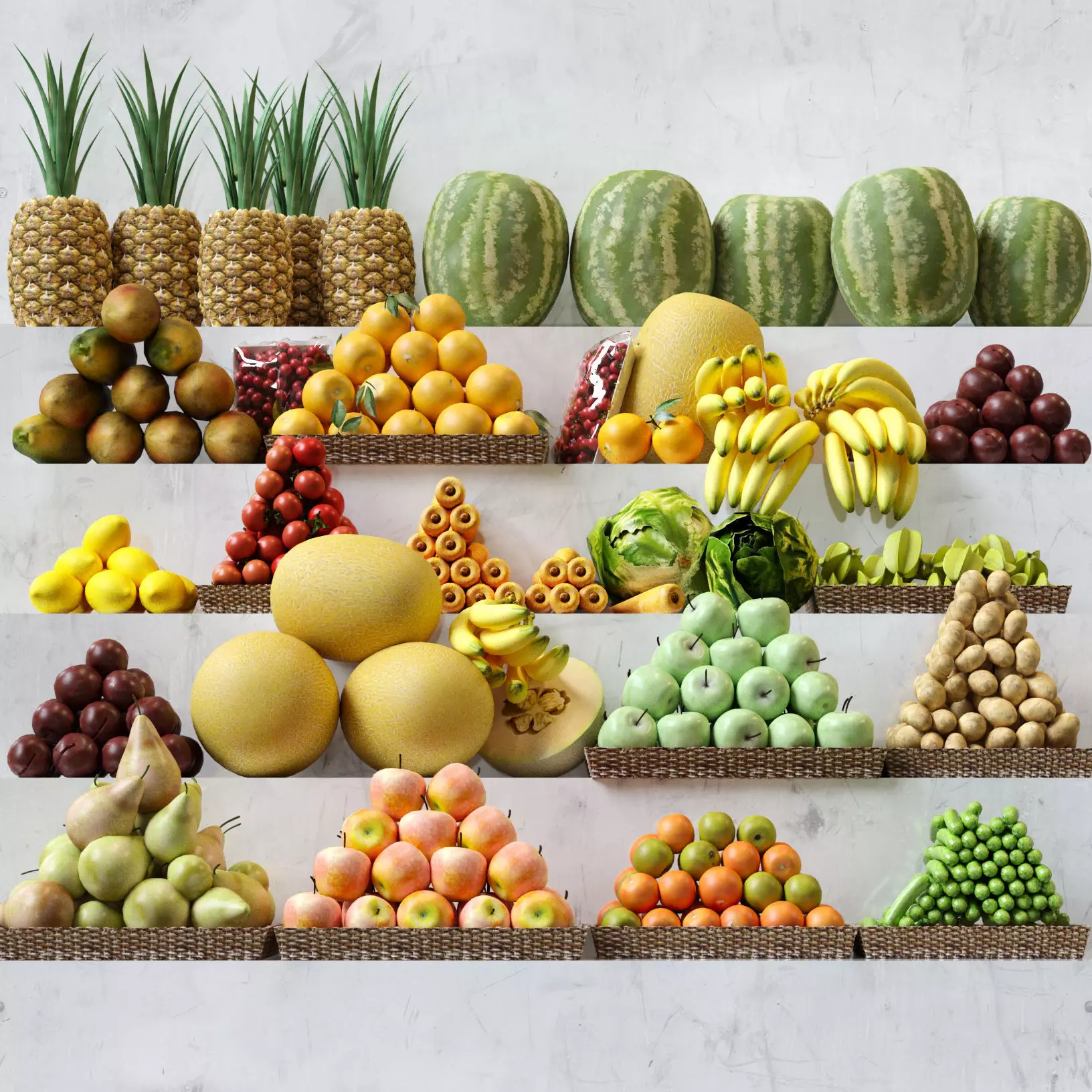 Fruit Set fruits and vegetables 3D model_0
