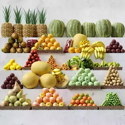 Fruit Set fruits and vegetables 3D model