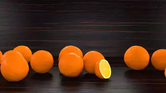 Mandarin group of oranges on wooden table Free low-poly 3D model