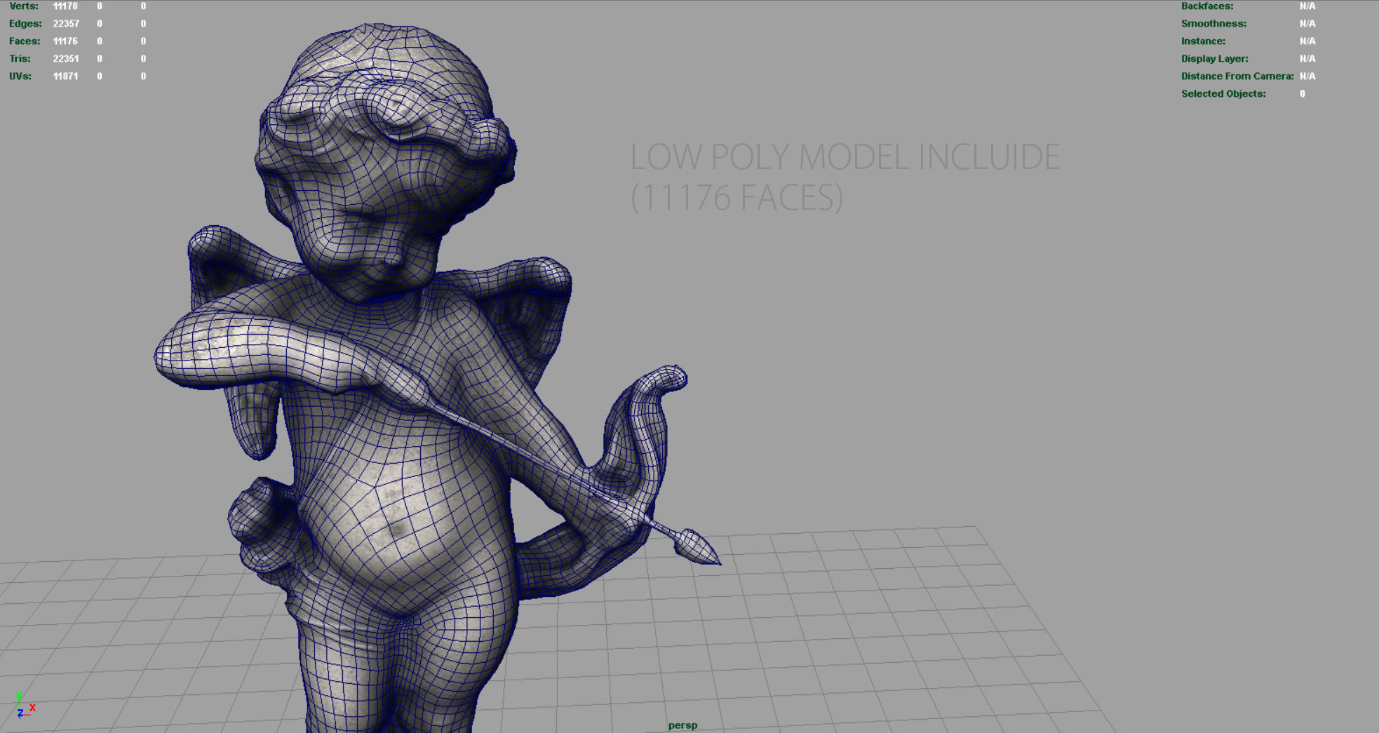 Cupid Statue Low-poly 3D model_7