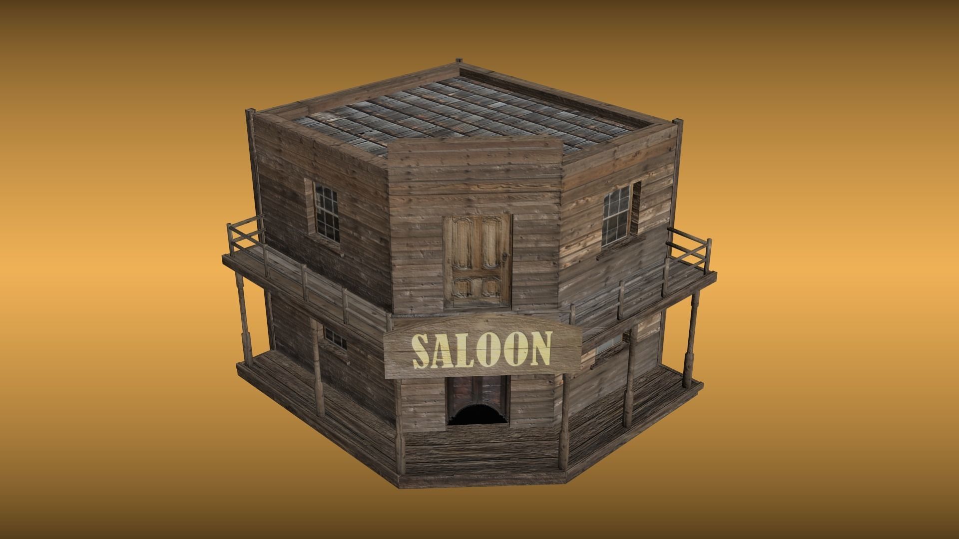 Old saloon  Low-poly 3D model_6