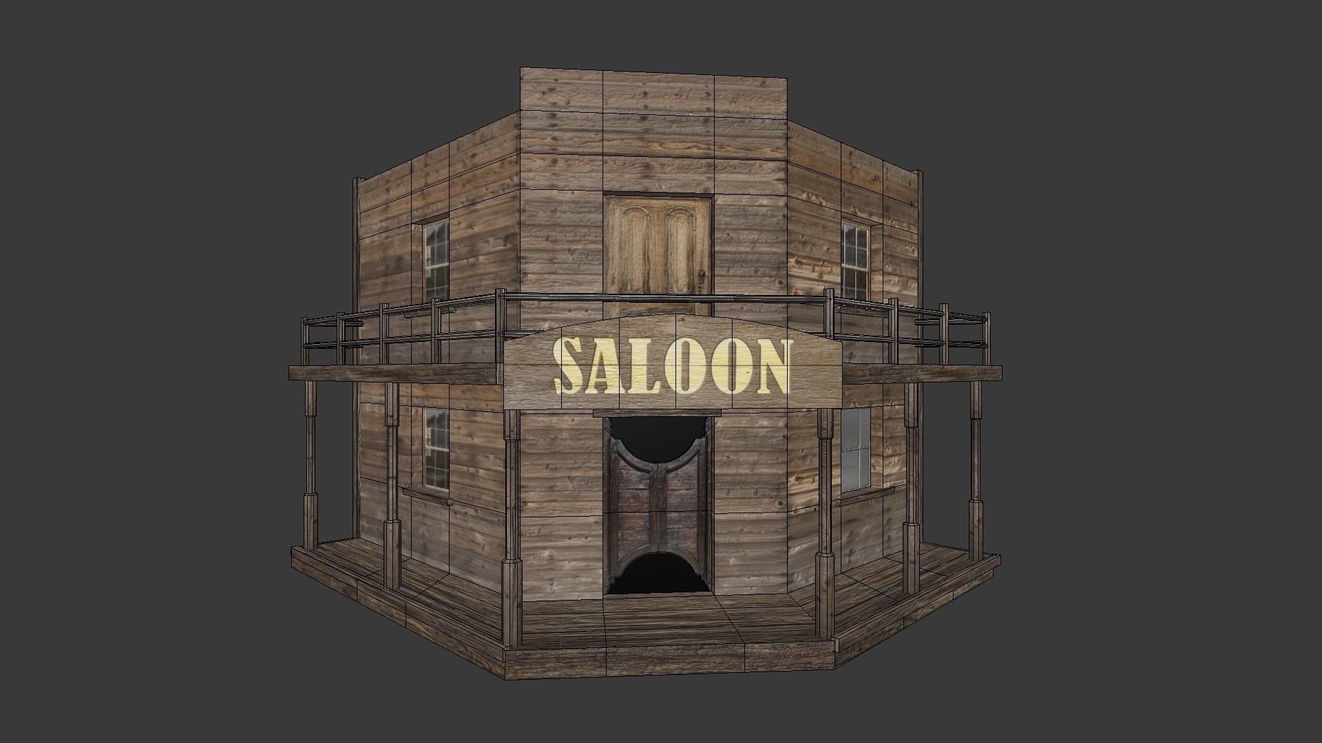 Old saloon  Low-poly 3D model_8