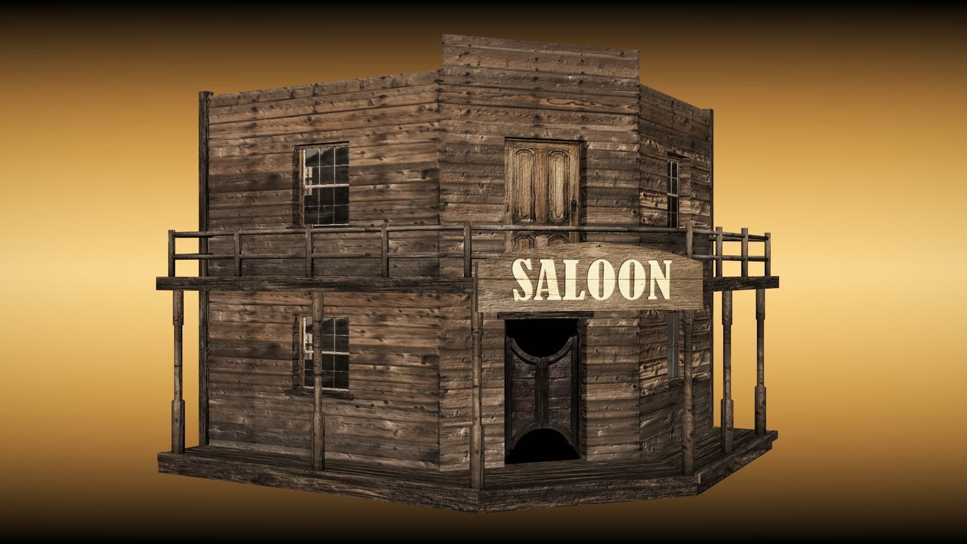 Old saloon  Low-poly 3D model_1