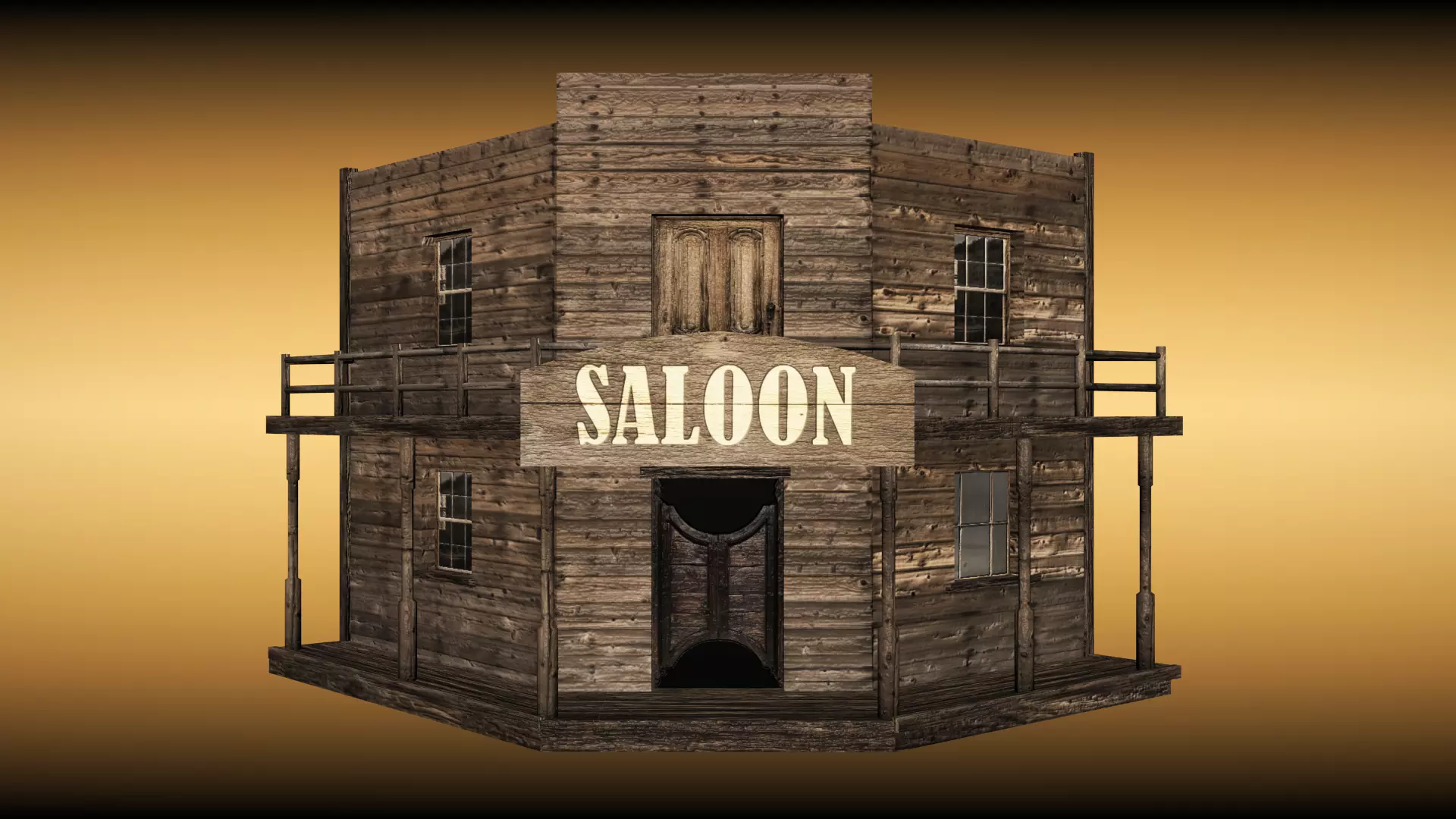 Old saloon  Low-poly 3D model_0