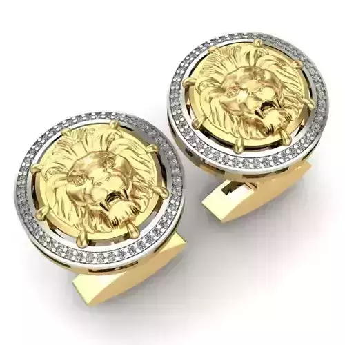 CUFFLINKS two gold lion head
