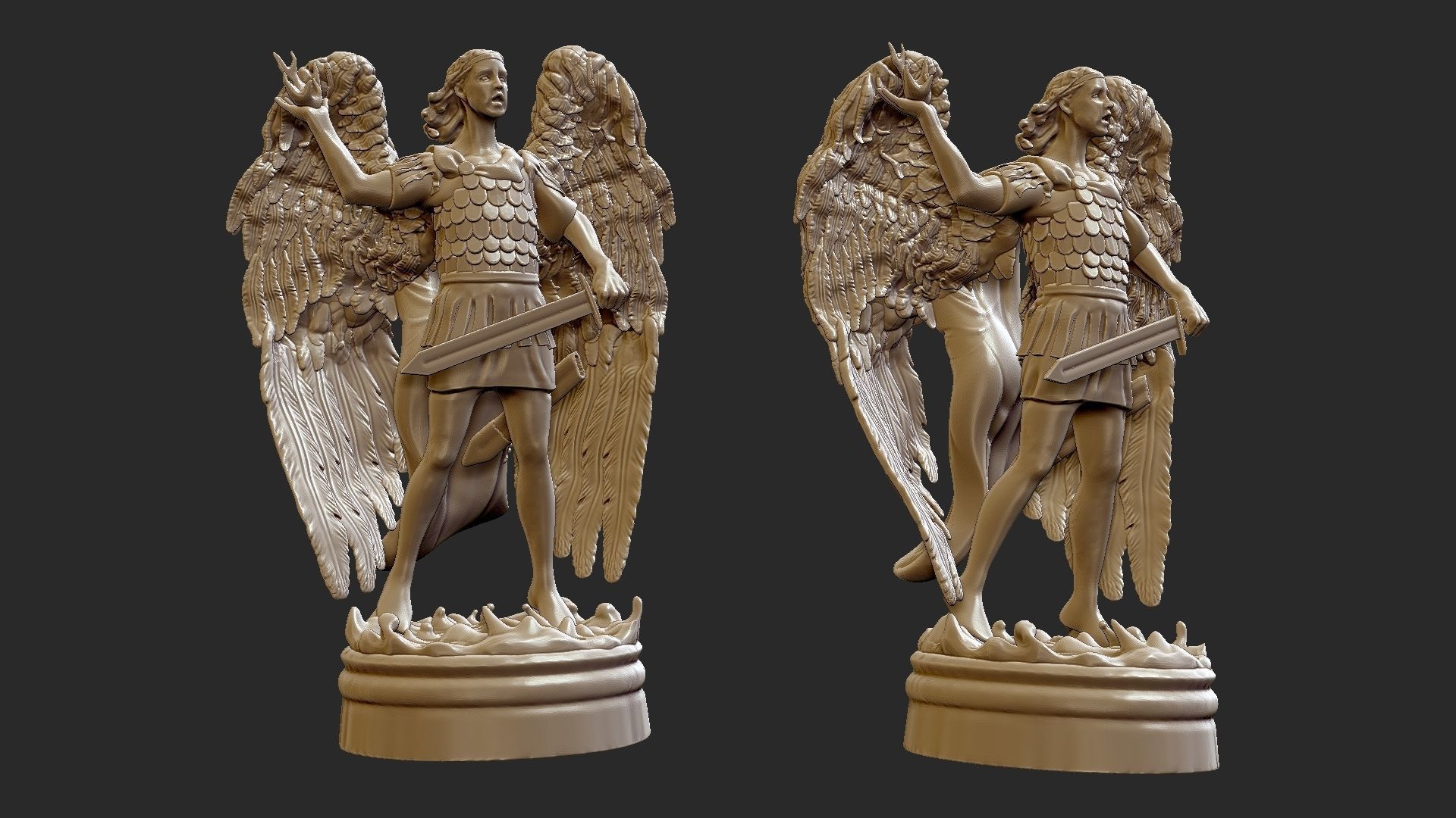 angel 3d model two statues with wings 3D print model_3