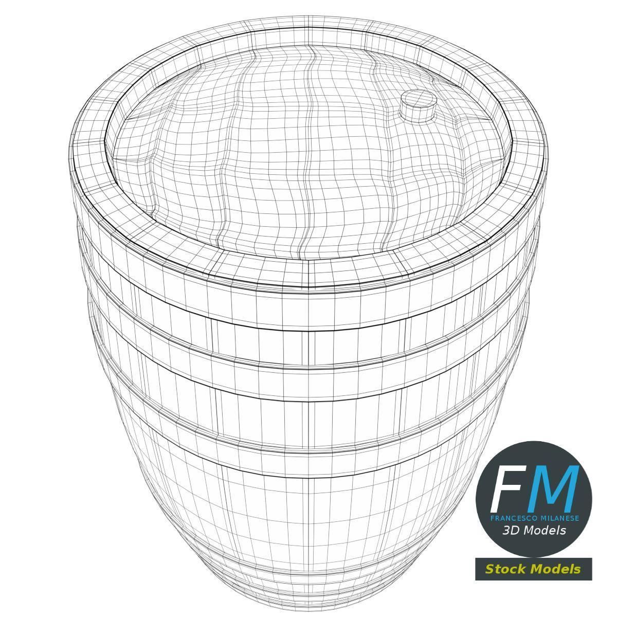 Wooden barrel 3D model_7