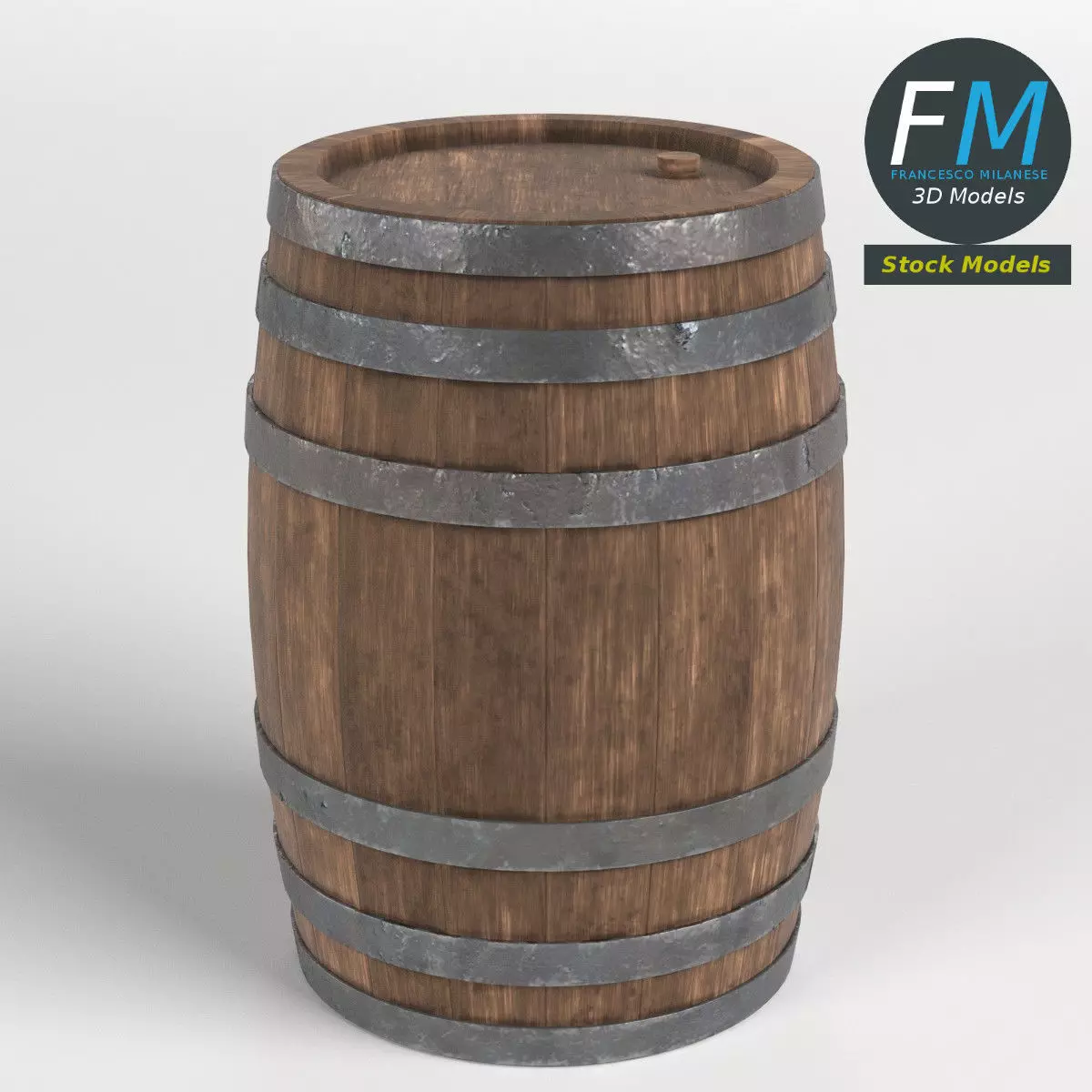 Wooden barrel 3D model_0