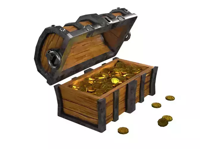 Chest of gold coins Low-poly 3D model