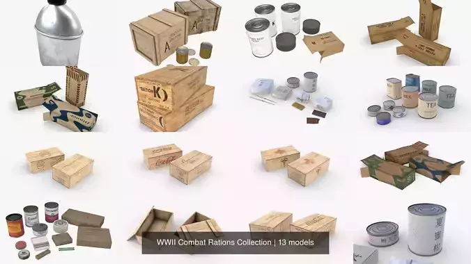 WWII Combat Rations Collection 3D Model Pack 2