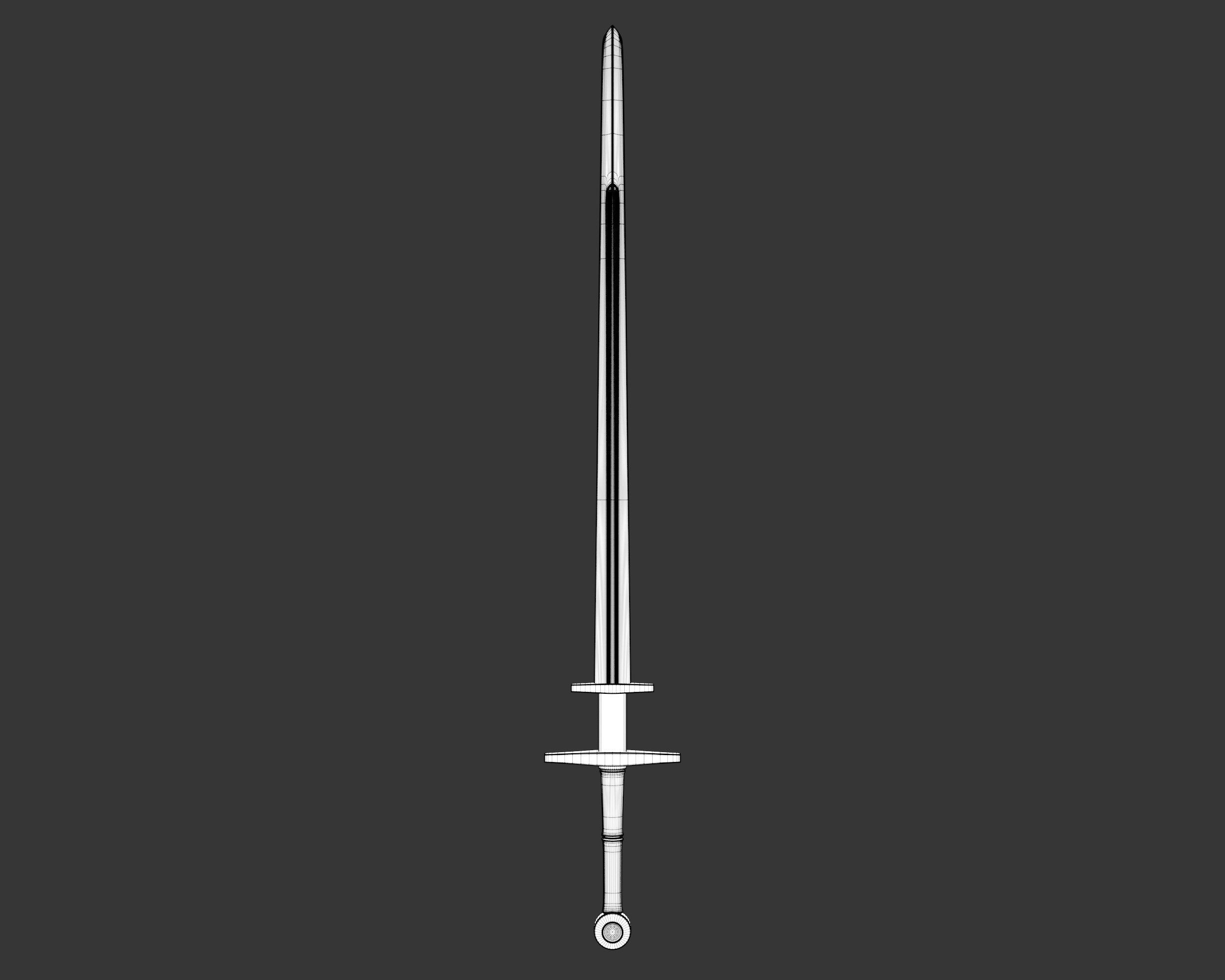 Medieval Knightly Weapon Long Sword Low-poly 3D model_5