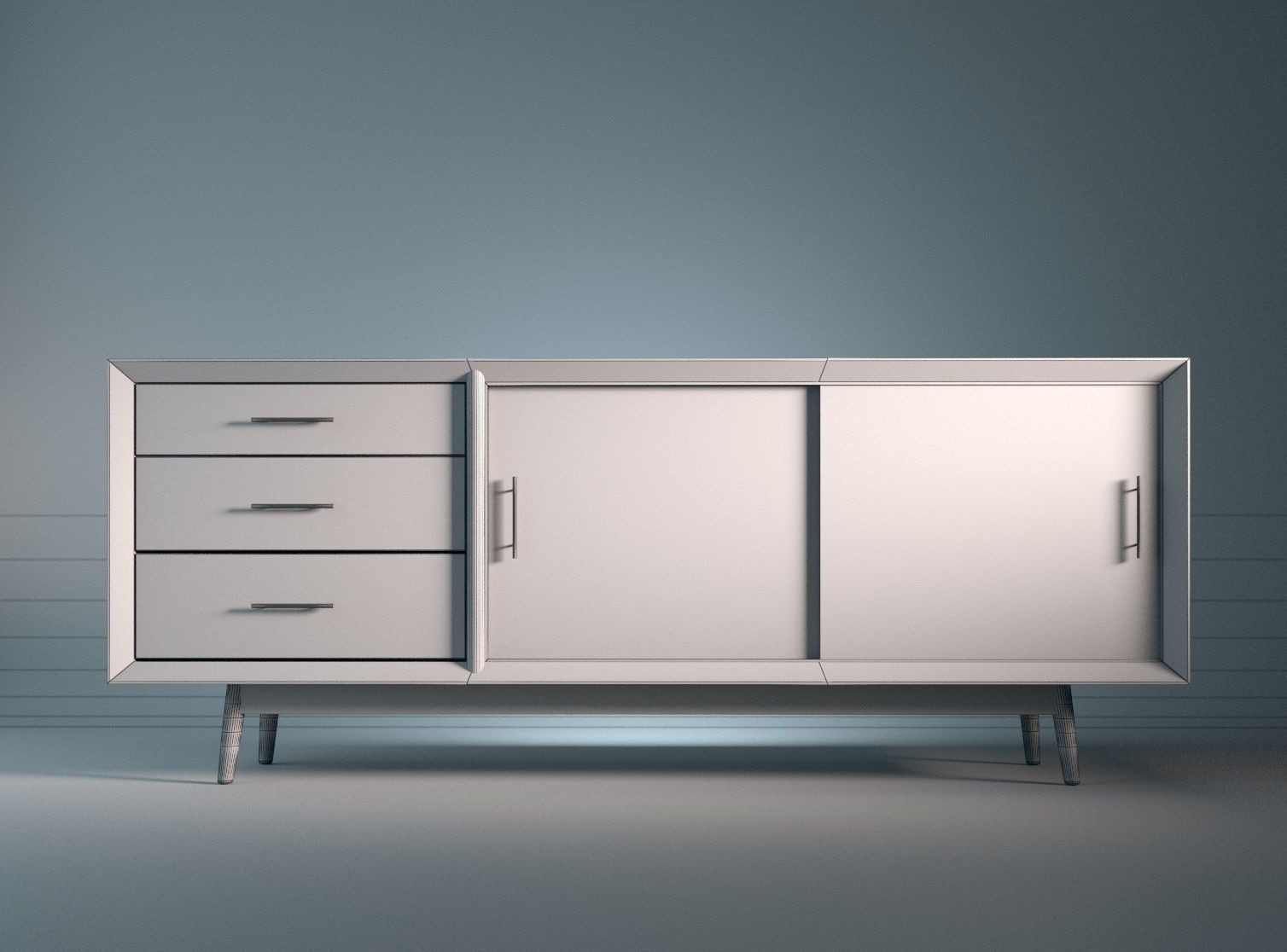 Mid-Century Modern Buffet Console 3D model_1