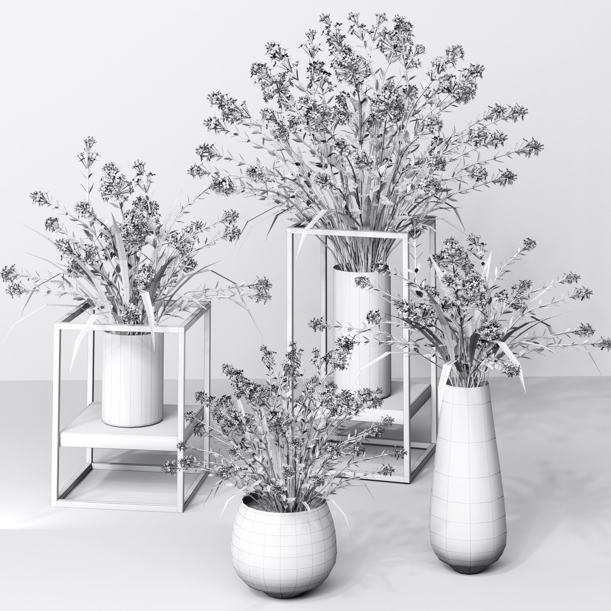 4 colors lilac in vases and pot stands white pink purple blue 3D model_5