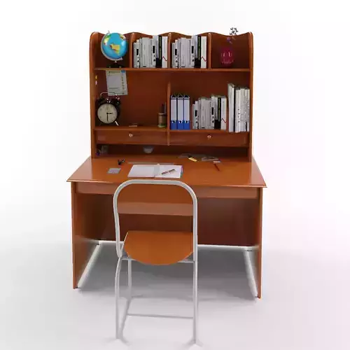 Desk Low poly school with bookshelf and chair