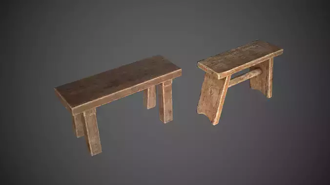 Bench Small Medieval Free low-poly 3D model