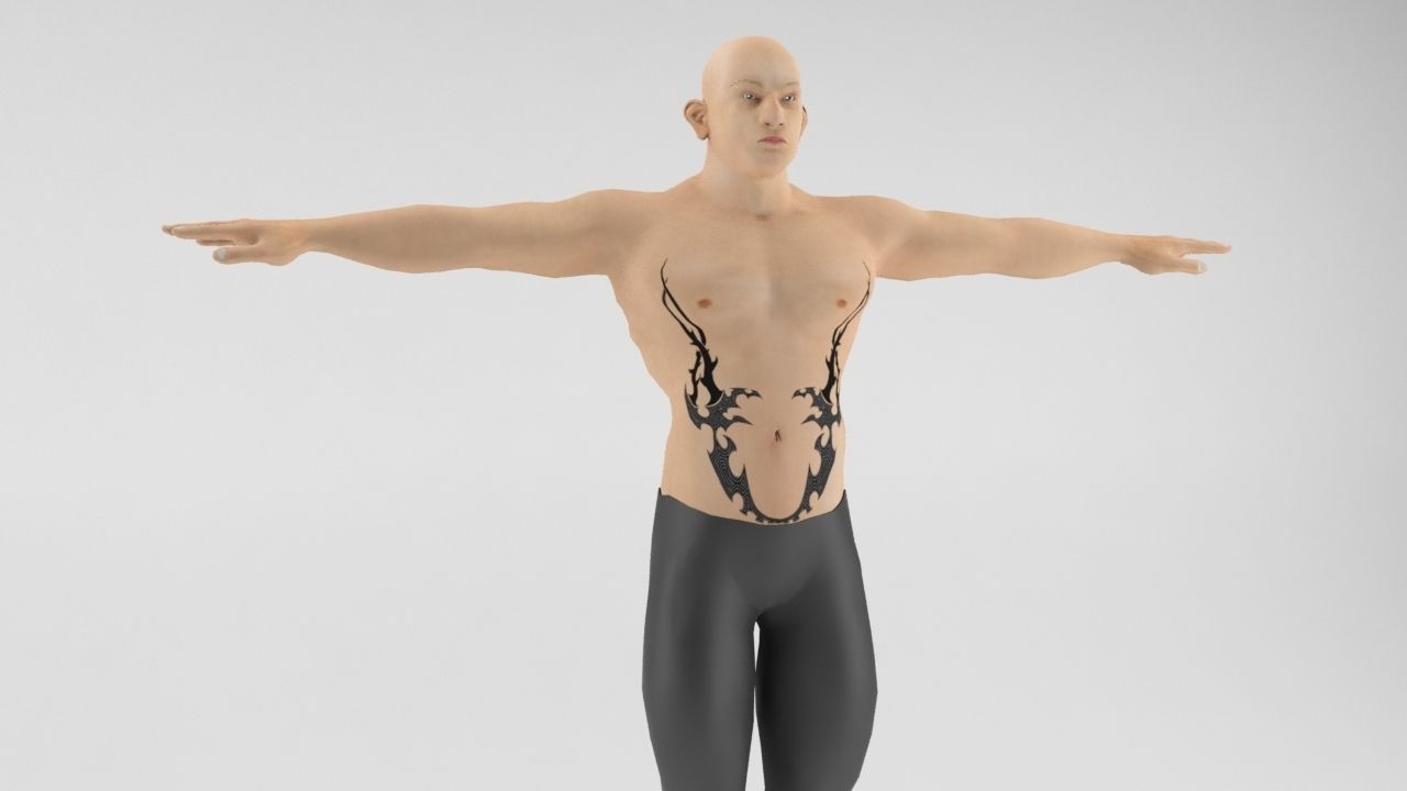 Human Male Fighter 2 Ready to be rigged Low-poly 3D model_2