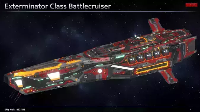 Spaceship Battlecruiser Exterminator Low-poly 3D model