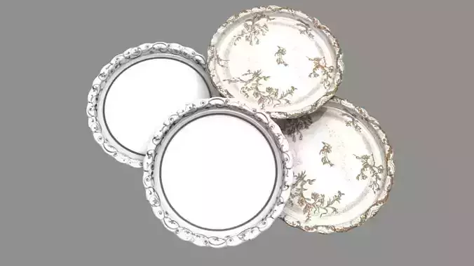 Plate set of plates Low-poly 3D model