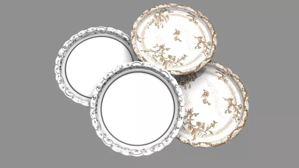 Plate set of plates Low-poly 3D model