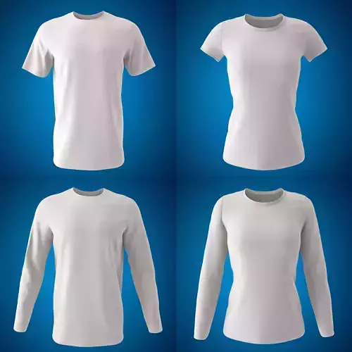 Men and Women Round Neck T-shirt 3D model 3D model