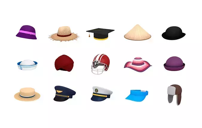 Hats and Helmet Pack 3 Low-poly 3D model