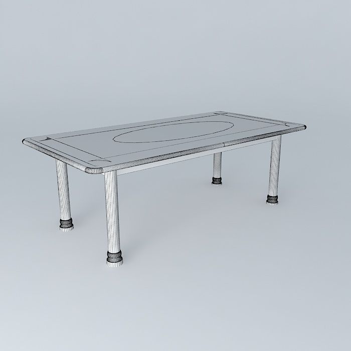 Dinning Table Birch (light wood grain) with Marble Inlay 3D model_4