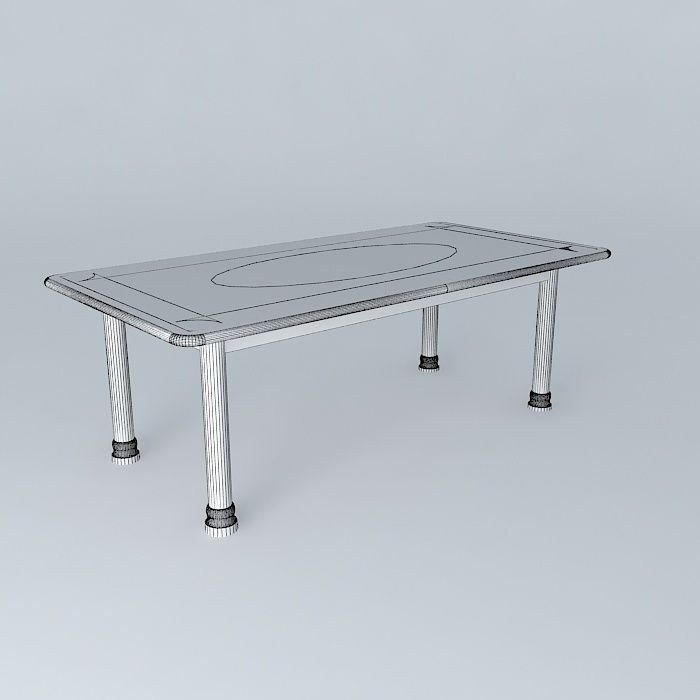 Dinning Table Birch (light wood grain) with Marble Inlay 3D model_3