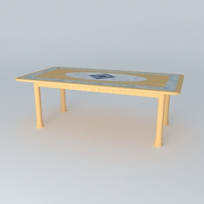 Dinning Table Birch (light wood grain) with Marble Inlay 3D model_1