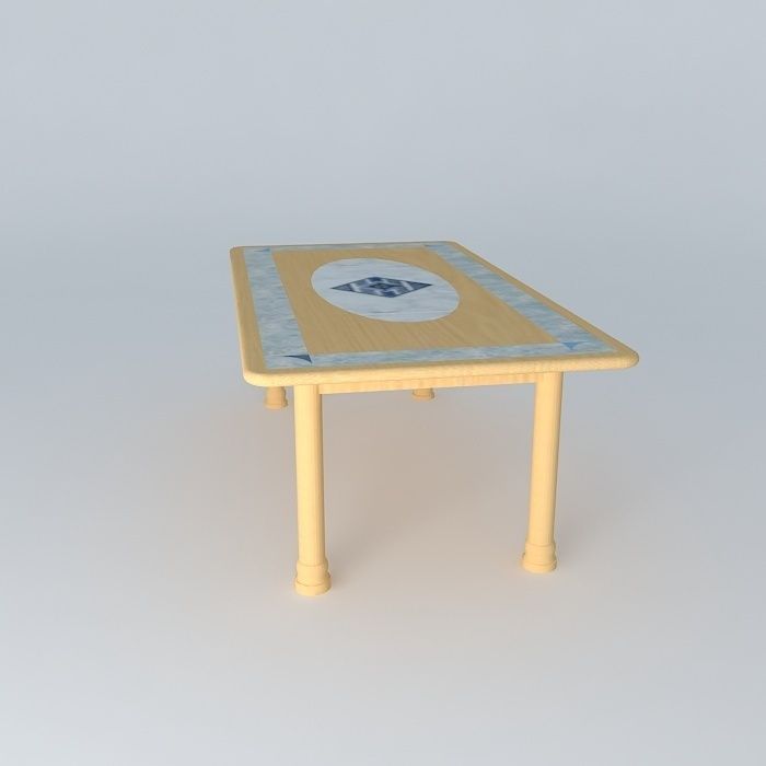 Dinning Table Birch (light wood grain) with Marble Inlay 3D model_2