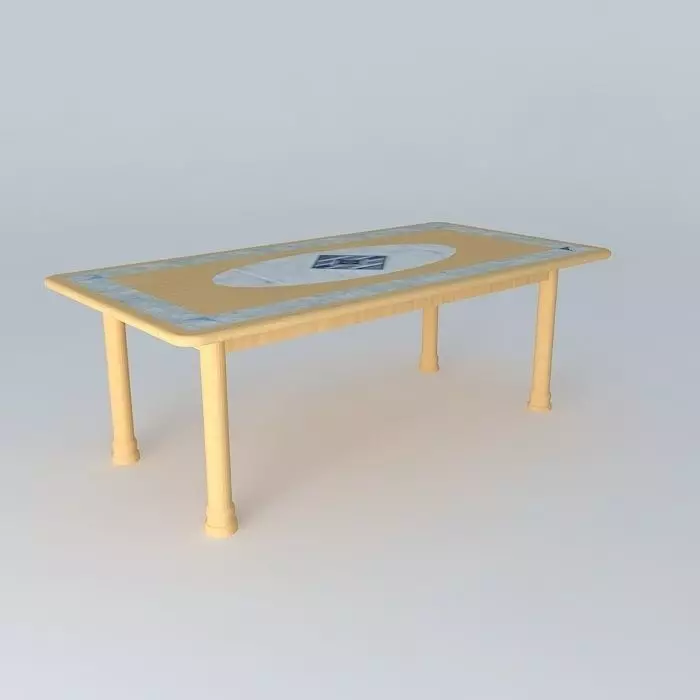Dinning Table Birch (light wood grain) with Marble Inlay 3D model_0
