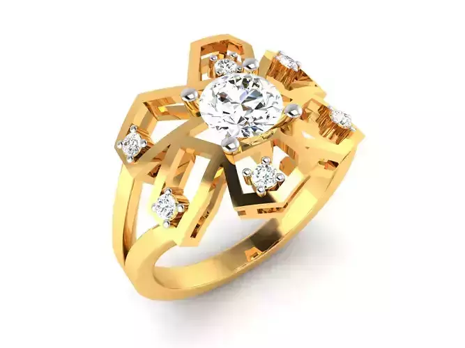 Women flower  solitaire ring 3dm stl render detail 