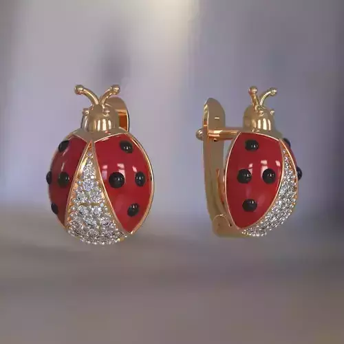 Ladybug earrings for girls with enamel 3D print model