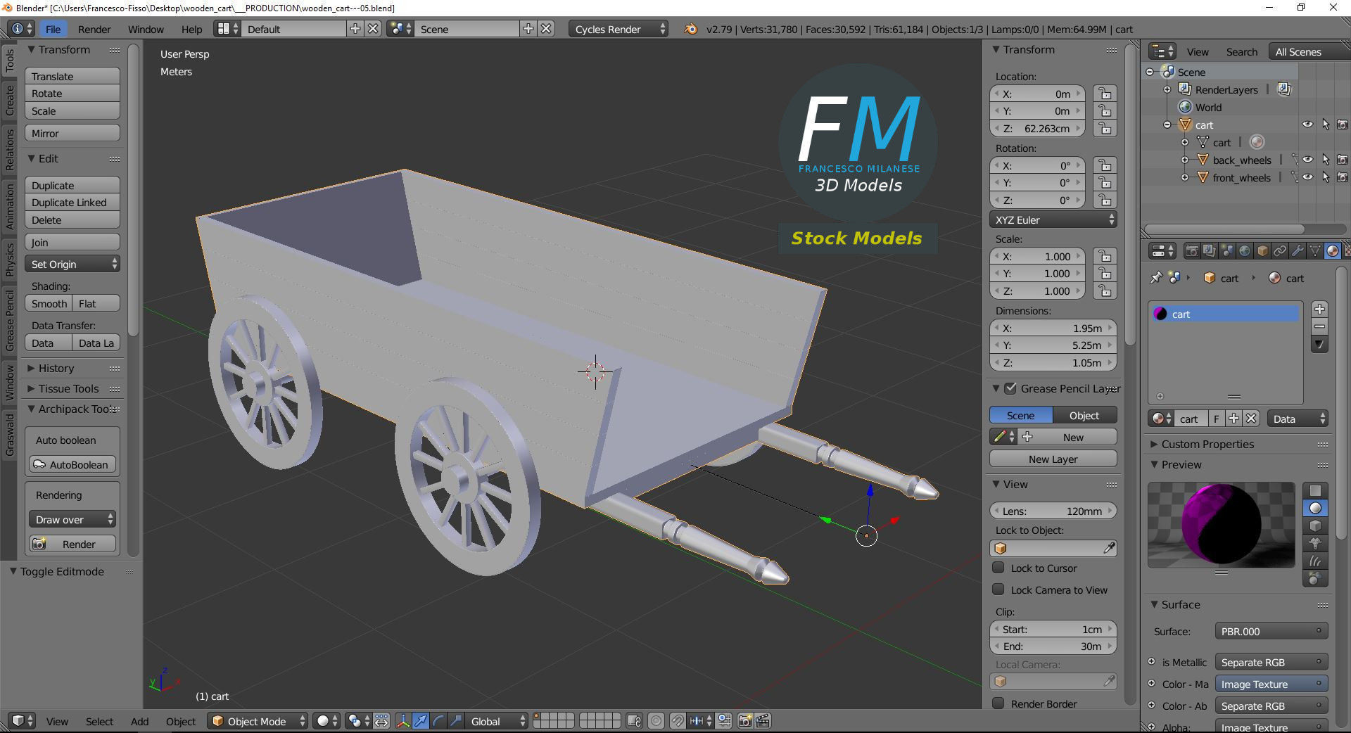 Wooden wagon 3D model_9