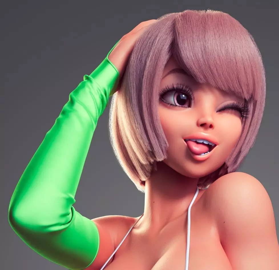 Anime Girl Cute Cindy winked Low-poly 3D model_0