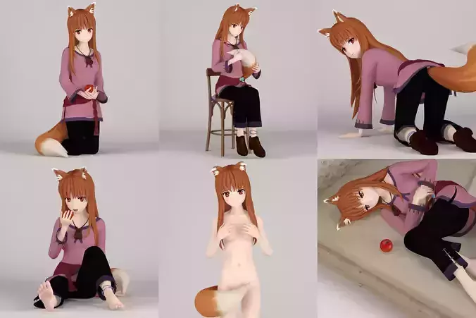 6 poses of Horo anime girl