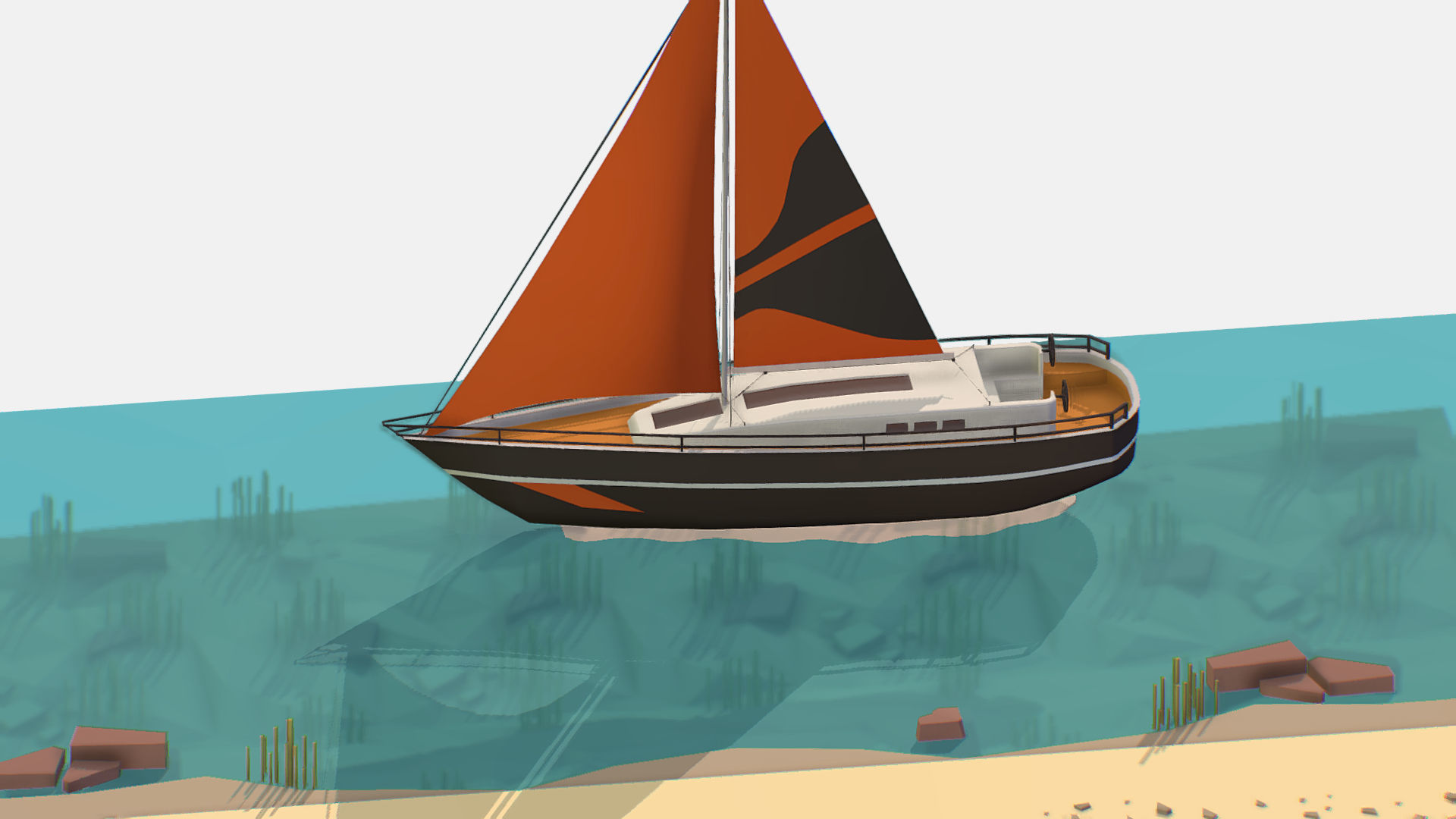 Black Yacht Scene Motor Boat Black Low-poly 3D model_3