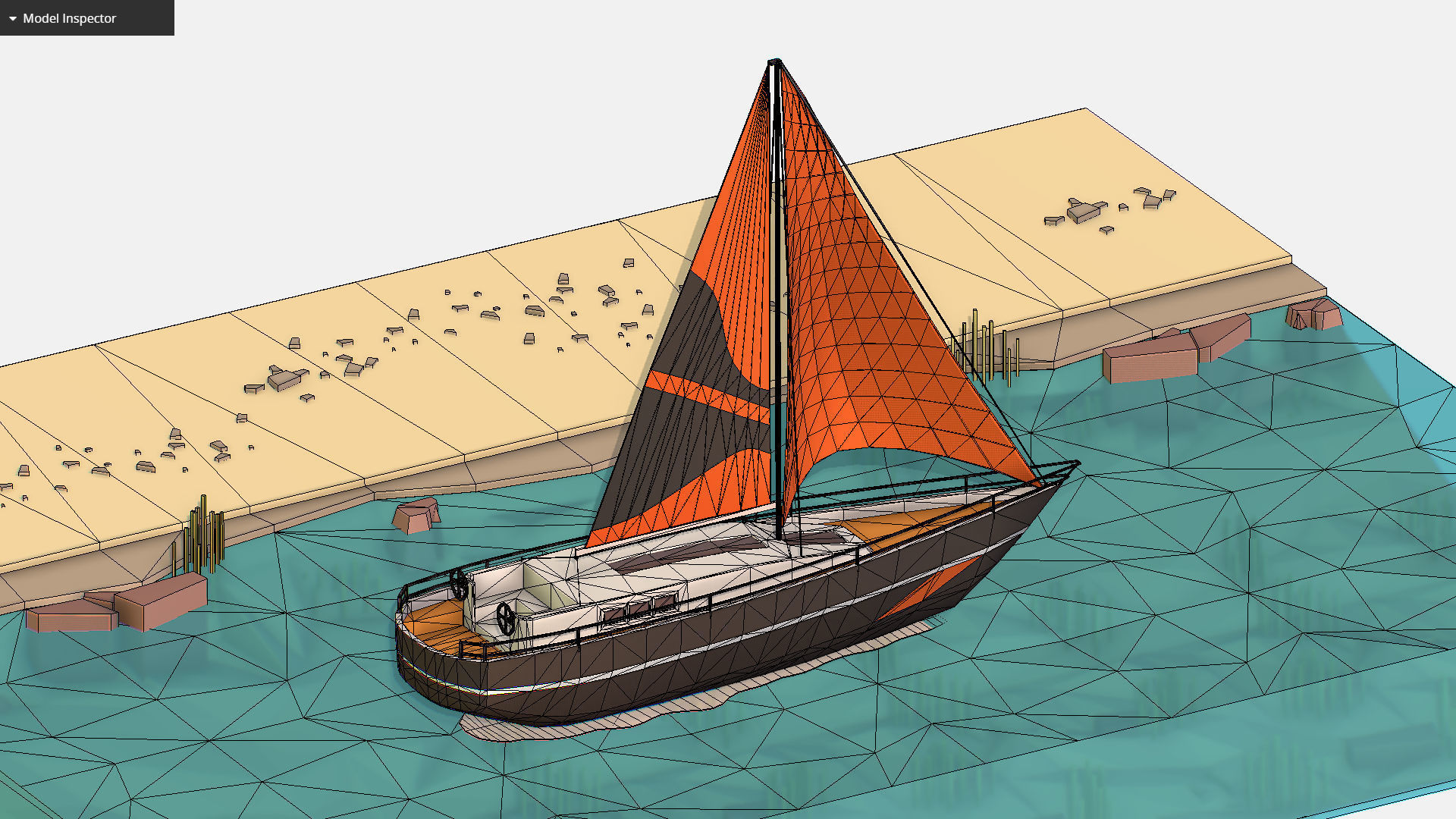 Black Yacht Scene Motor Boat Black Low-poly 3D model_9