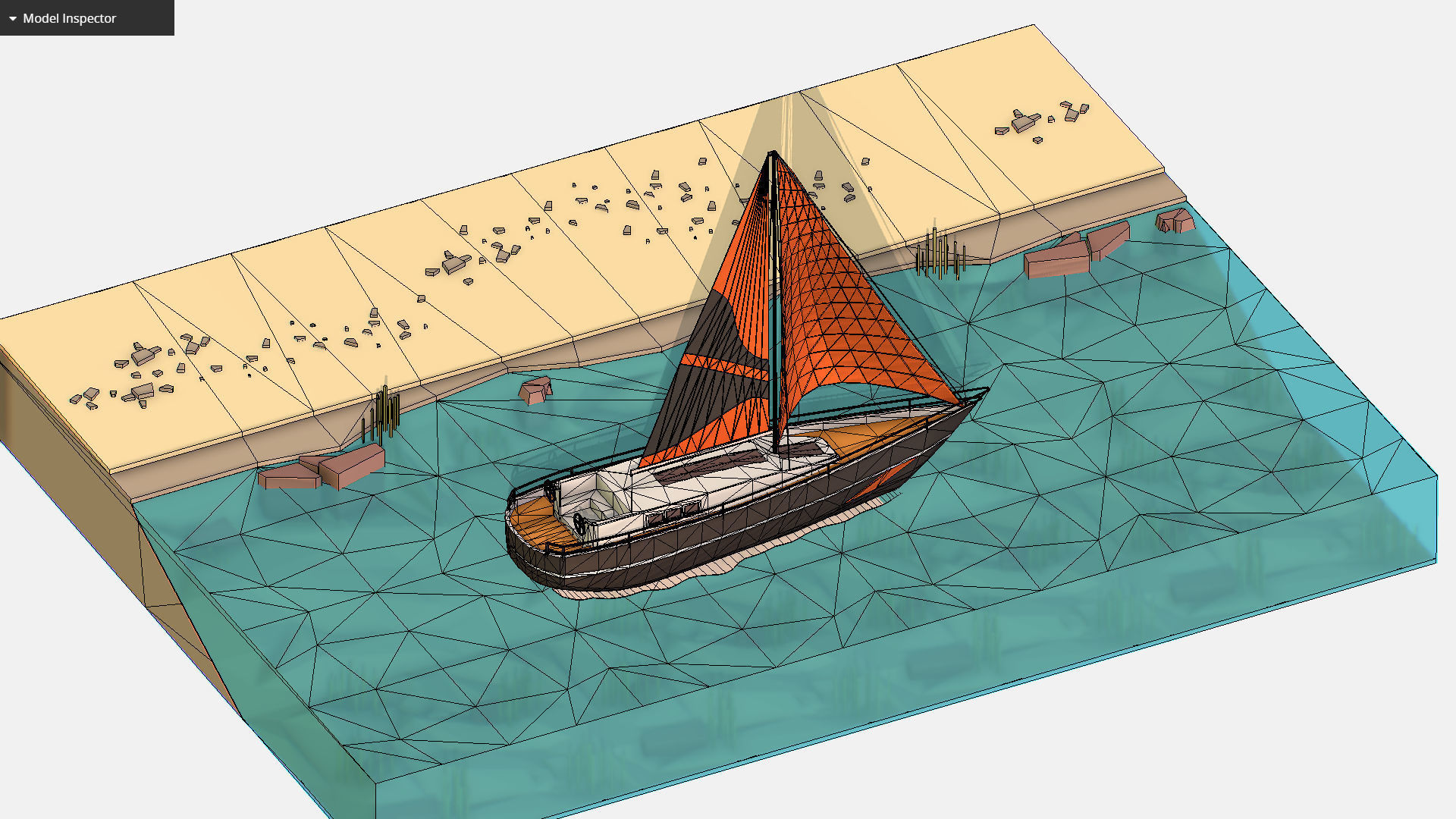 Black Yacht Scene Motor Boat Black Low-poly 3D model_12