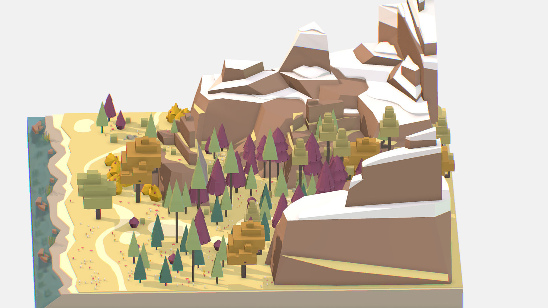 Isometric Fall Designs 3D model Isometric style autumn big mountain landscape on river VR / AR ...