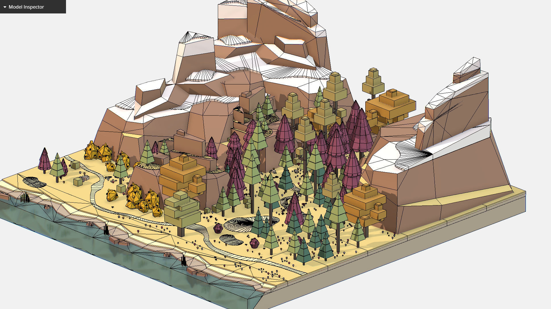 Isometric Fall Designs 3D model Isometric style autumn big mountain landscape on river VR / AR ...