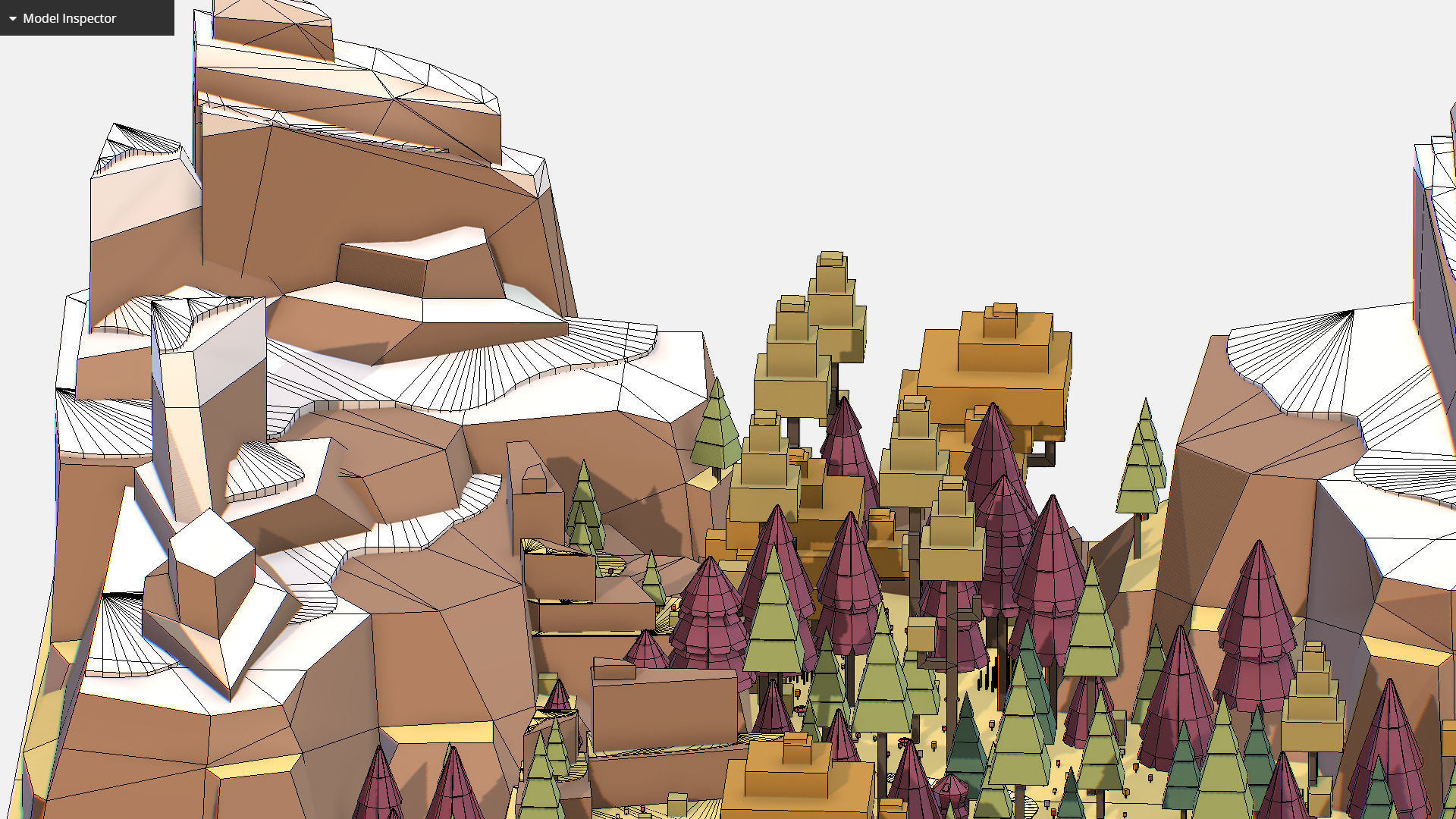 Isometric Fall Designs 3D model Isometric style autumn big mountain landscape on river VR / AR ...