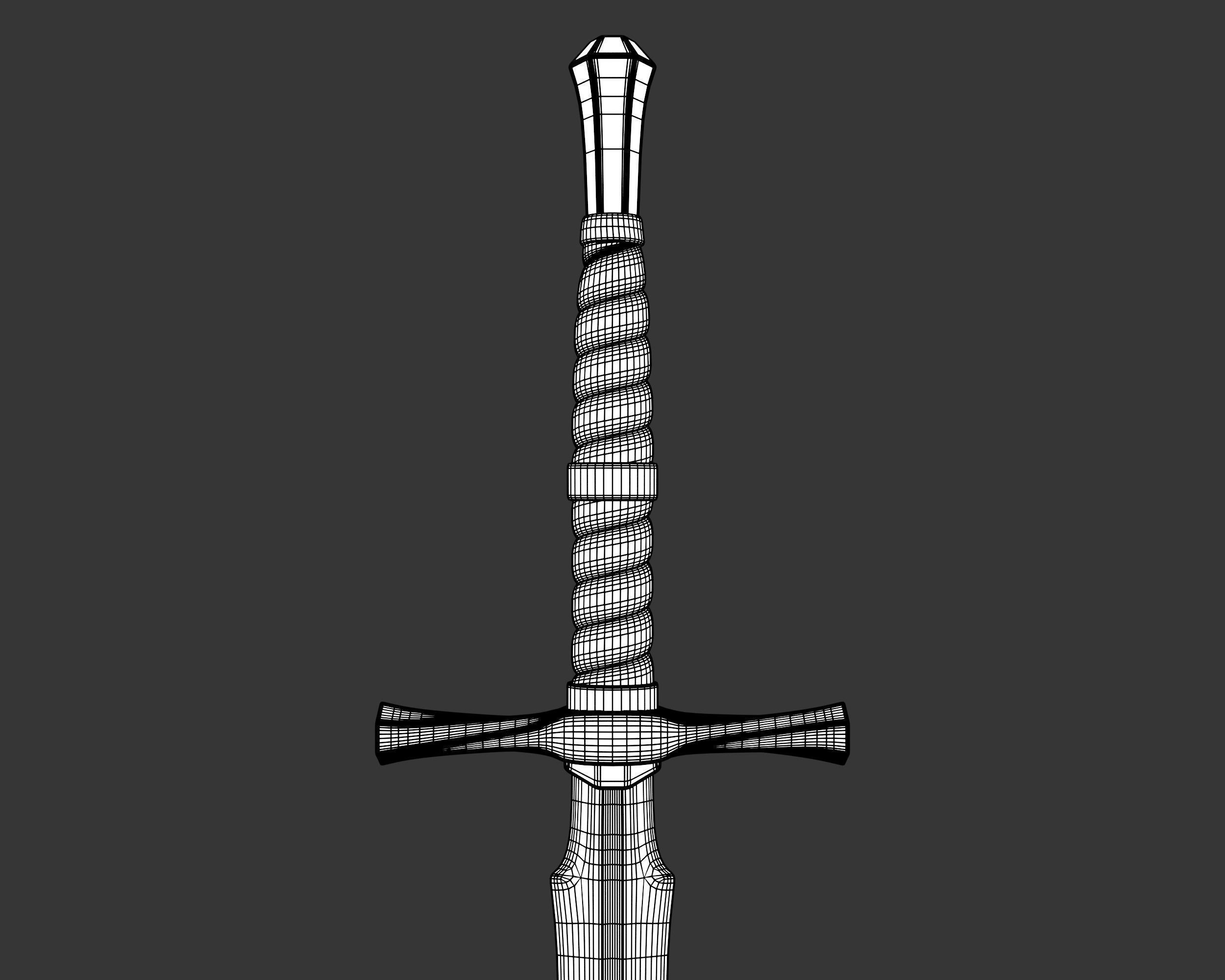 Medieval Noble Weapon Long Sword Low-poly 3D model_14