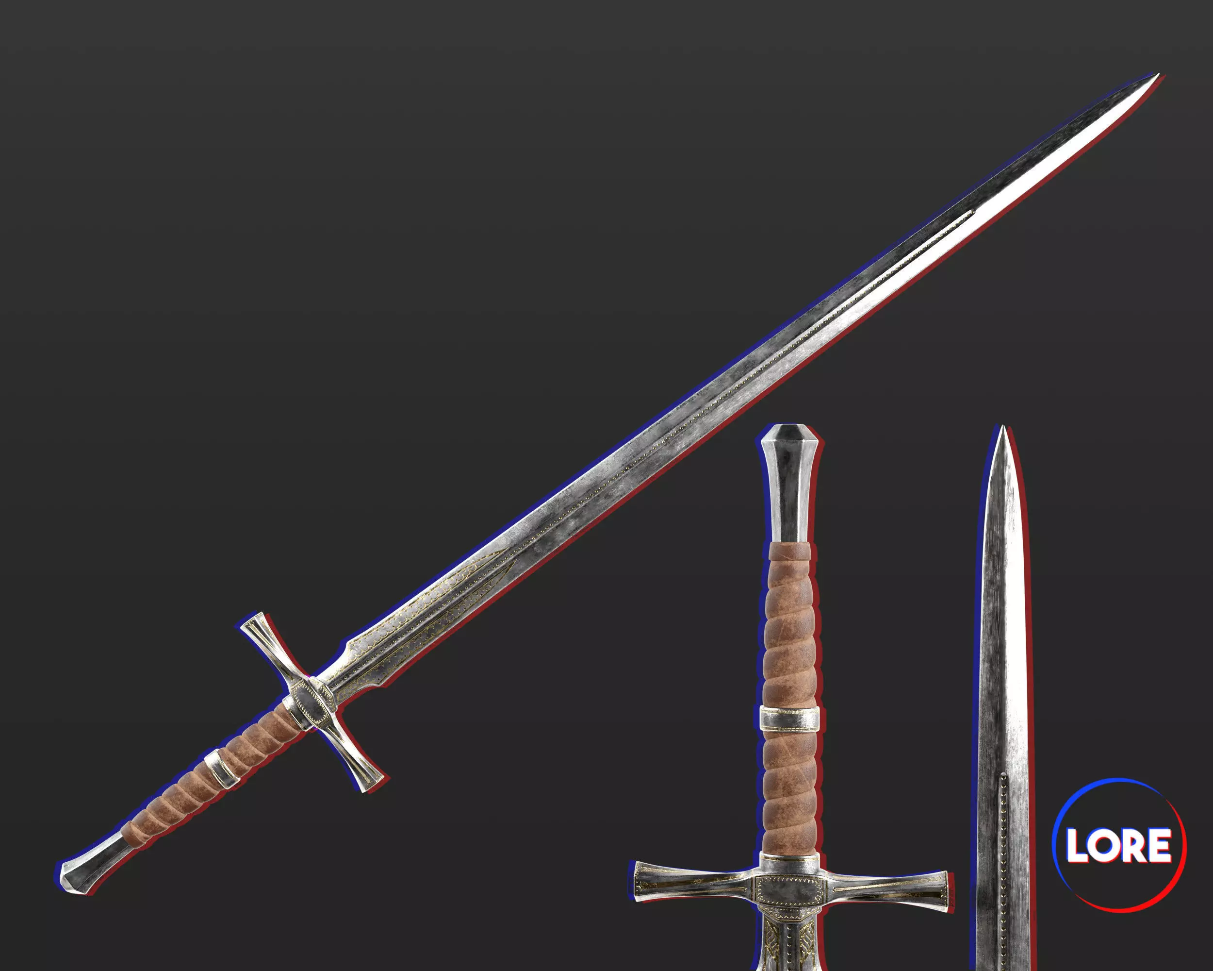 Medieval Noble Weapon Long Sword Low-poly 3D model_0