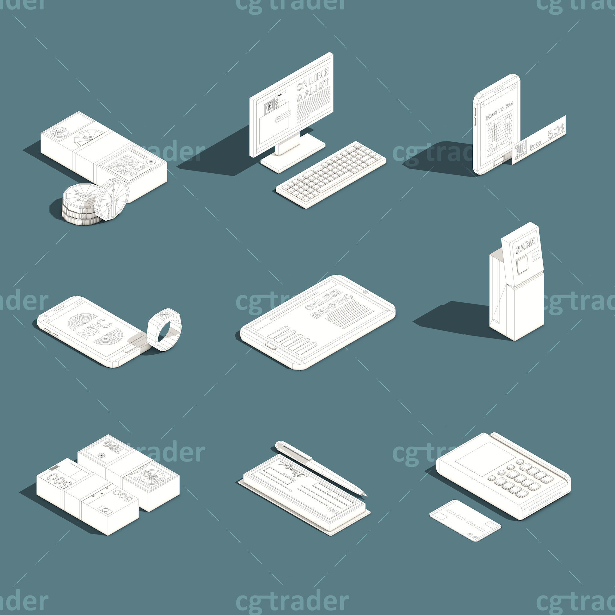Low Poly Payment Methods Isometric Low-poly 3D model_3